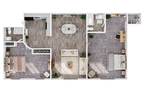 Floor plan for 2 beds, 2 baths, 1175 sqft